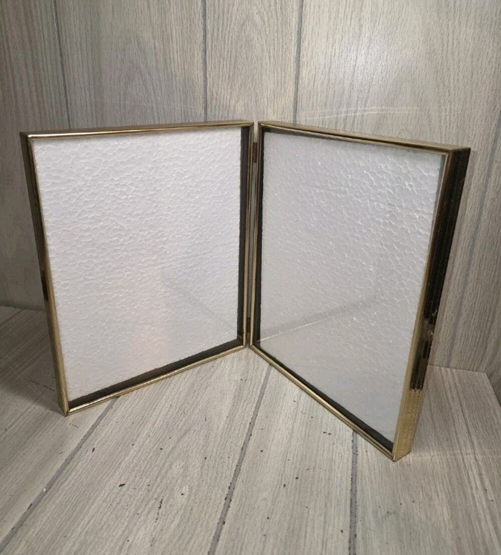 Vintage Ornate 8x10 Folding Gold Double Picture Frame MCM Family Memories
